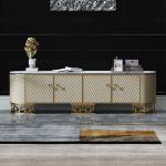 Bone Inlay Stainless Steel TV Stand Cabinet White 2 Drawers