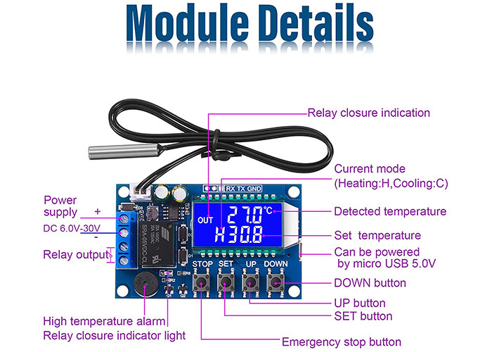 High Precision XY-T01 Digital Display Thermostat Module For Arduino