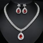 Womens Necklace Earring Wedding Accessories Red Imitation Diamond Bridal