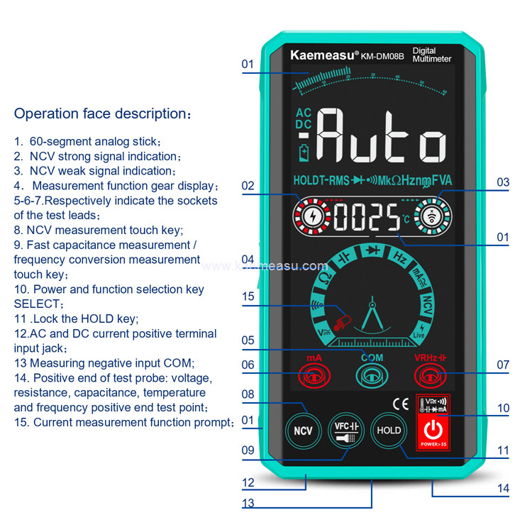 Kaemeasu 08D Voice Control Multimeter Tester Electrician Voltmeter NCV Ture RMS Voltage Tester