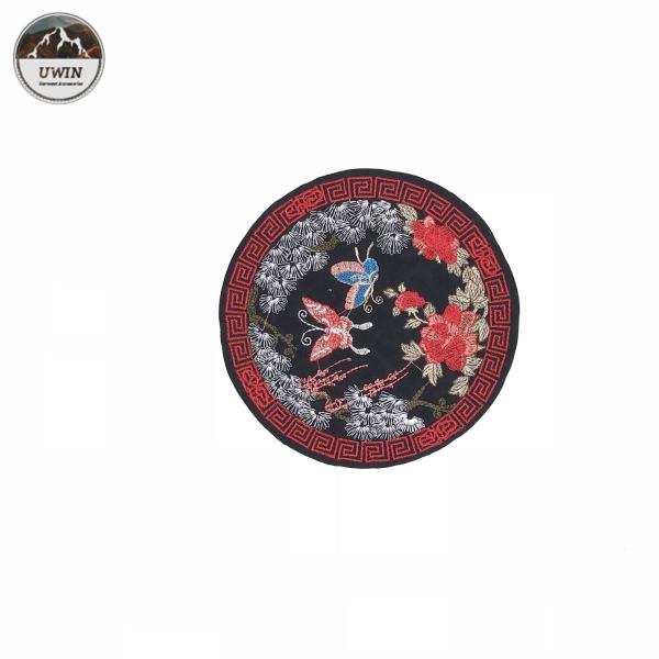 Buy cheap Round Shape Iron On Embroidered Patches With Beautiful Flower / Butterflies from wholesalers