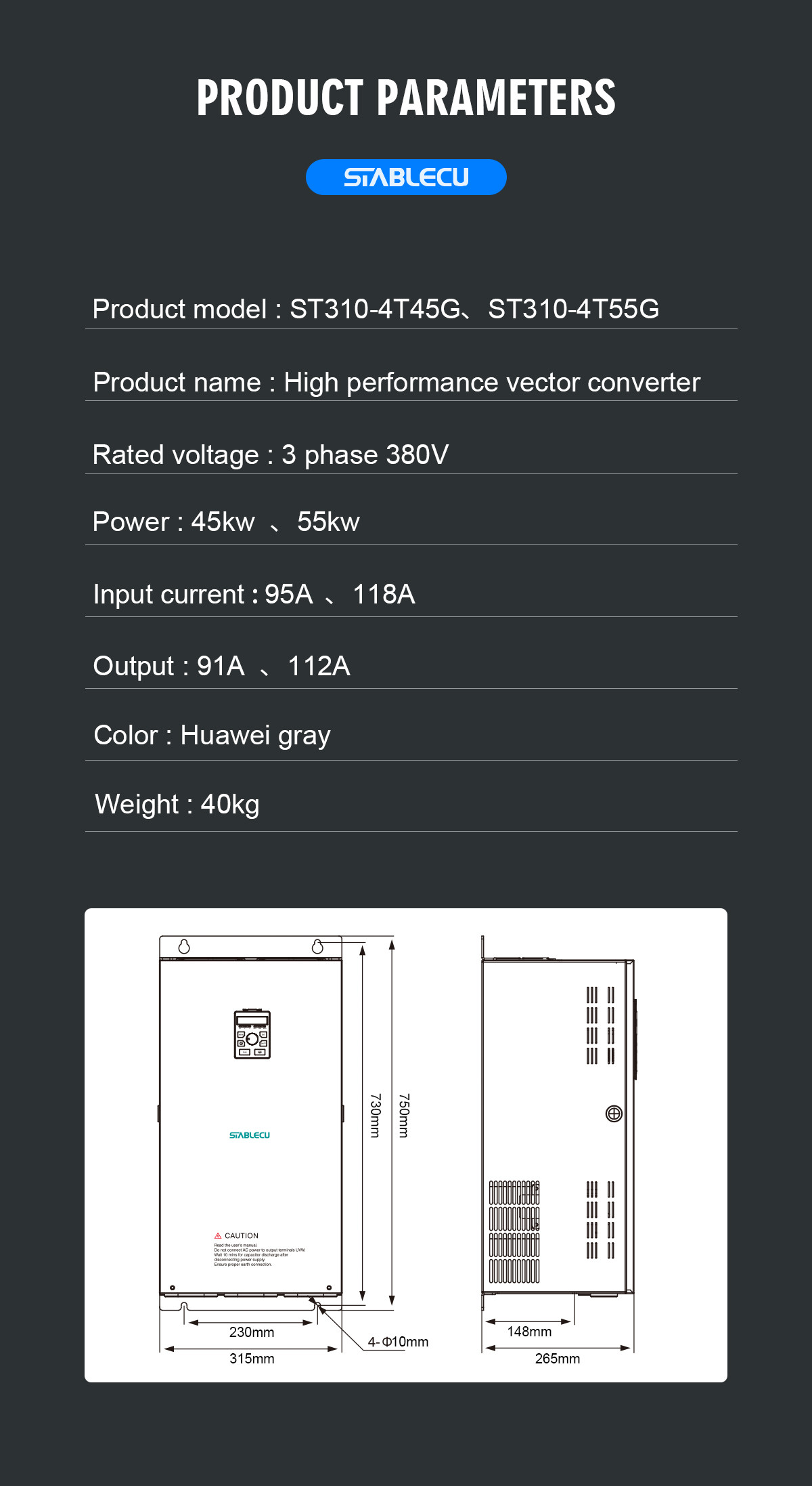 Three Phase Variable Speed Drive Motor Frequency Inverter 55KW 45KW 380V