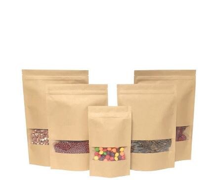 Kraft window doypack pouch standup zipper lock laminate matte white Kraft paper packaging bags