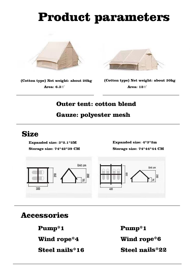 2023 Custom 2-3 Persons Family Camping Tent Waterproof Inflatable House Air Outdoor Inflatable Camping House Tent