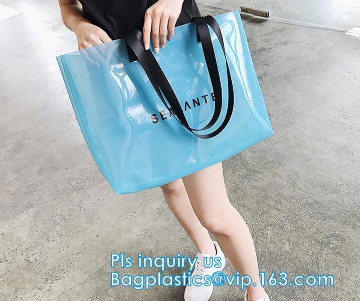 Semi-clear Tote Bags Stripe PVC Shoulder Bag with Pouch, PVC PU Trendy Handbag Shoulder Bag Beach Bag, PVC shoulder bag