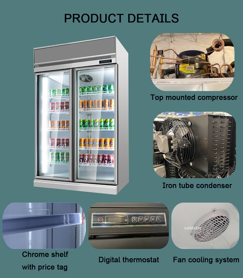 Refrigerator Promotional Double Door Fridge With Glass Door Commercial Beverage Freezer Display Fridge