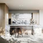 Modern Design Wood Kitchen Cabinet MDF Carcase Marble Countertop Plywood