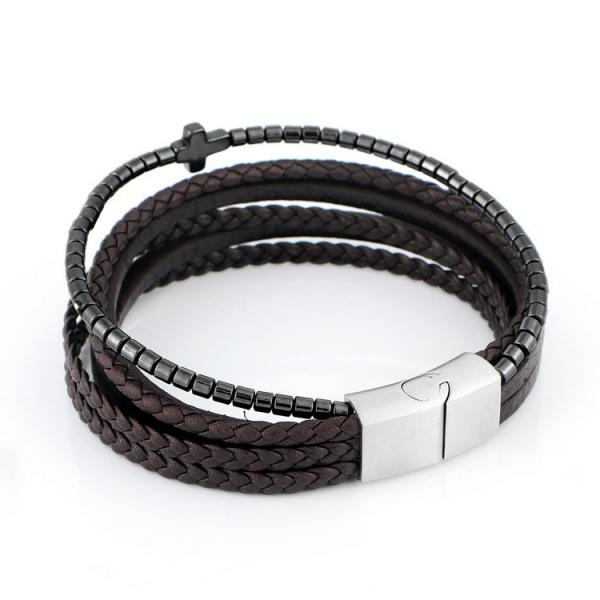 New Stainless Steel Leather Men's Leather Bracelet, European and American Trendy