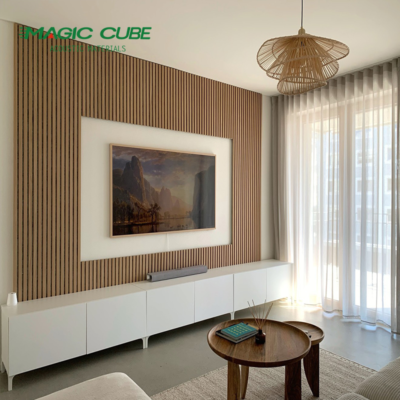 Wood Frame Eco-friendly Acoustic Slat Panel Polyester Fiber Acoustic Panel Installation
