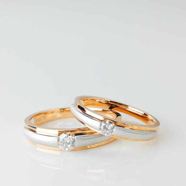 Buy cheap Red White Matte Glossy 0.105ct White Gold Couple Wedding Ring from wholesalers