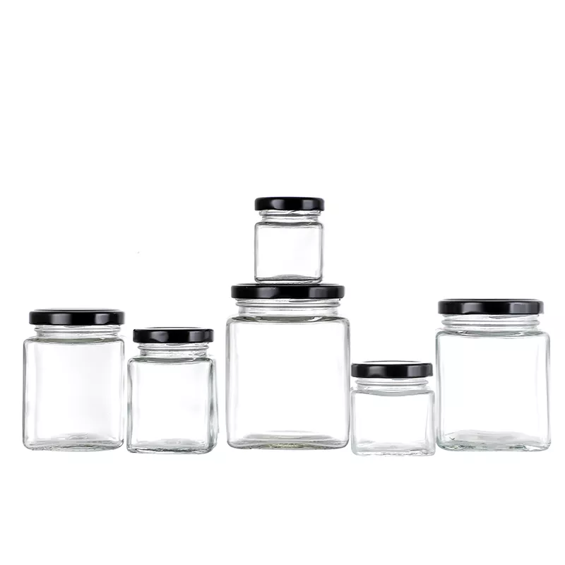Customized Small Square Glass Jars for Jam and Sauce Storage 200ml 250ml 500ml 750ml