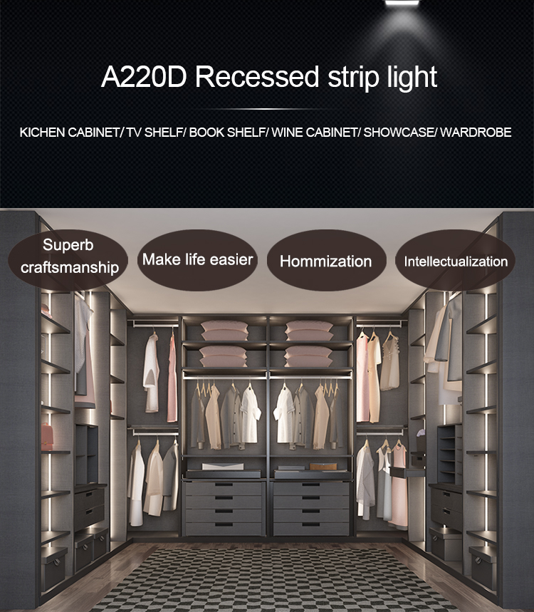 A220D Recessed Mount Ra 90 Wardrobe Cabinet Bookshelf Furnitures Led Light 1000mm Cable Length
