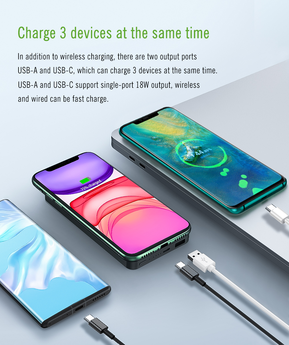 Custom Wood Portable Wireless Power Bank 10W for Christmas Gifts