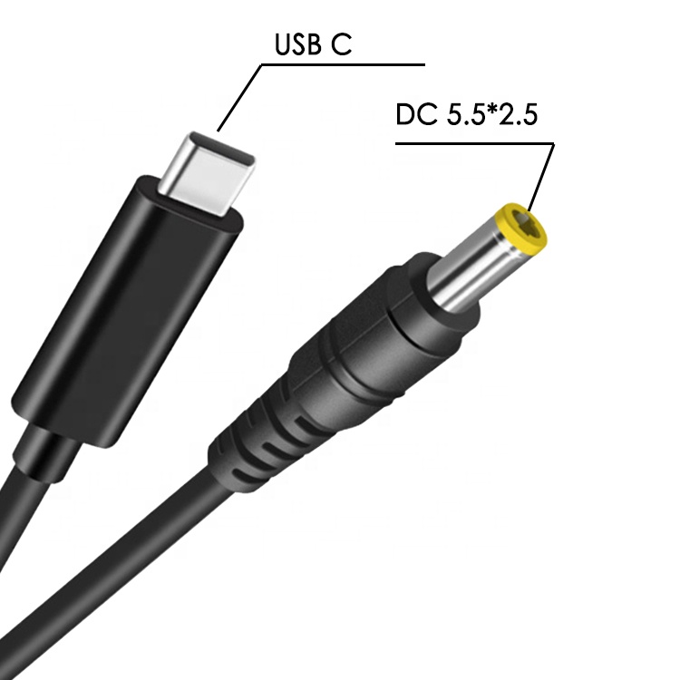 60W 20V 3A USB Type C PD Charging to DC Jack Power Adapter Cable for Laptop