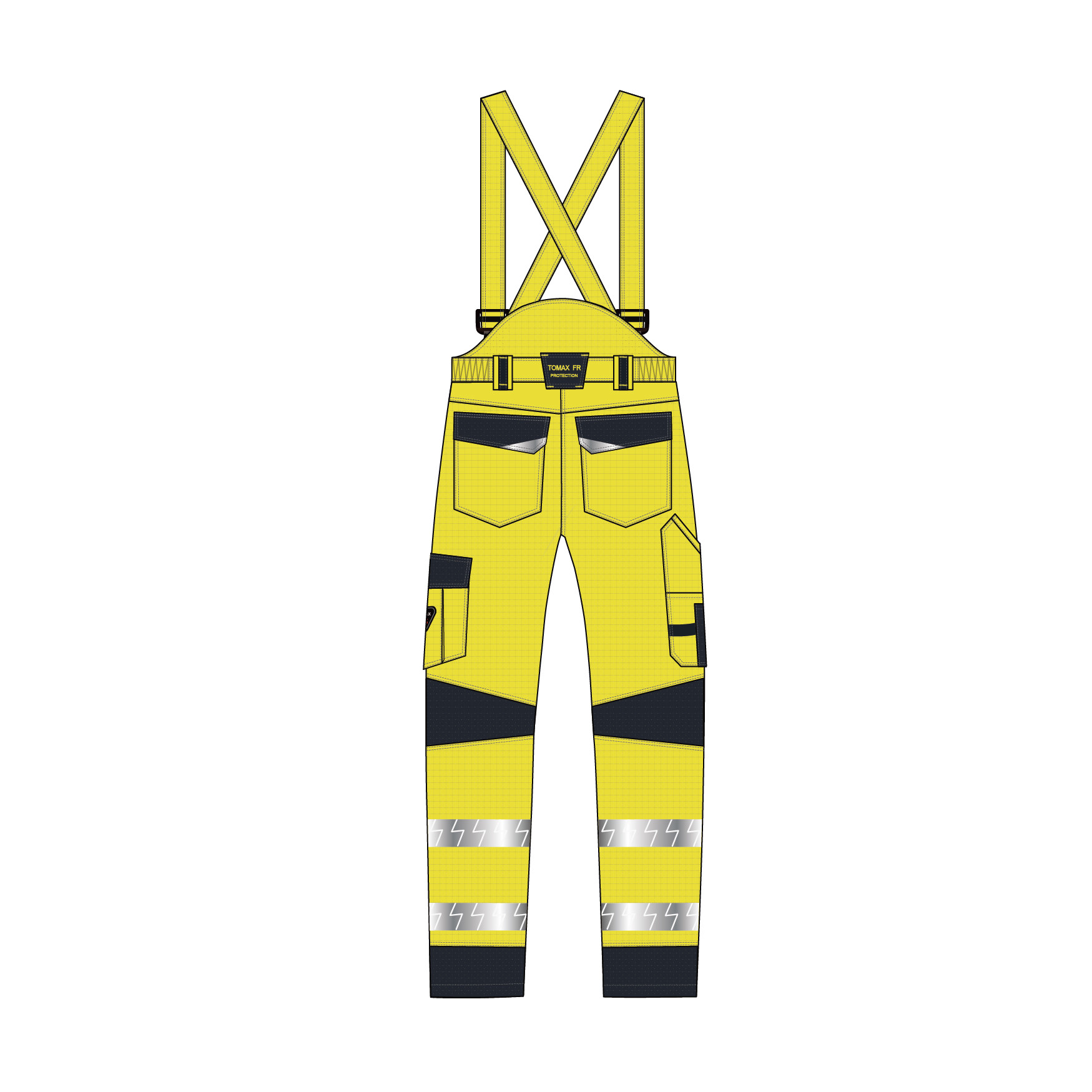 Tomax F00B034 CVC Fabric HIVIS Yellow Fire Proof Anti Statics Bib Pants EN 1149 Certification 5 Grades