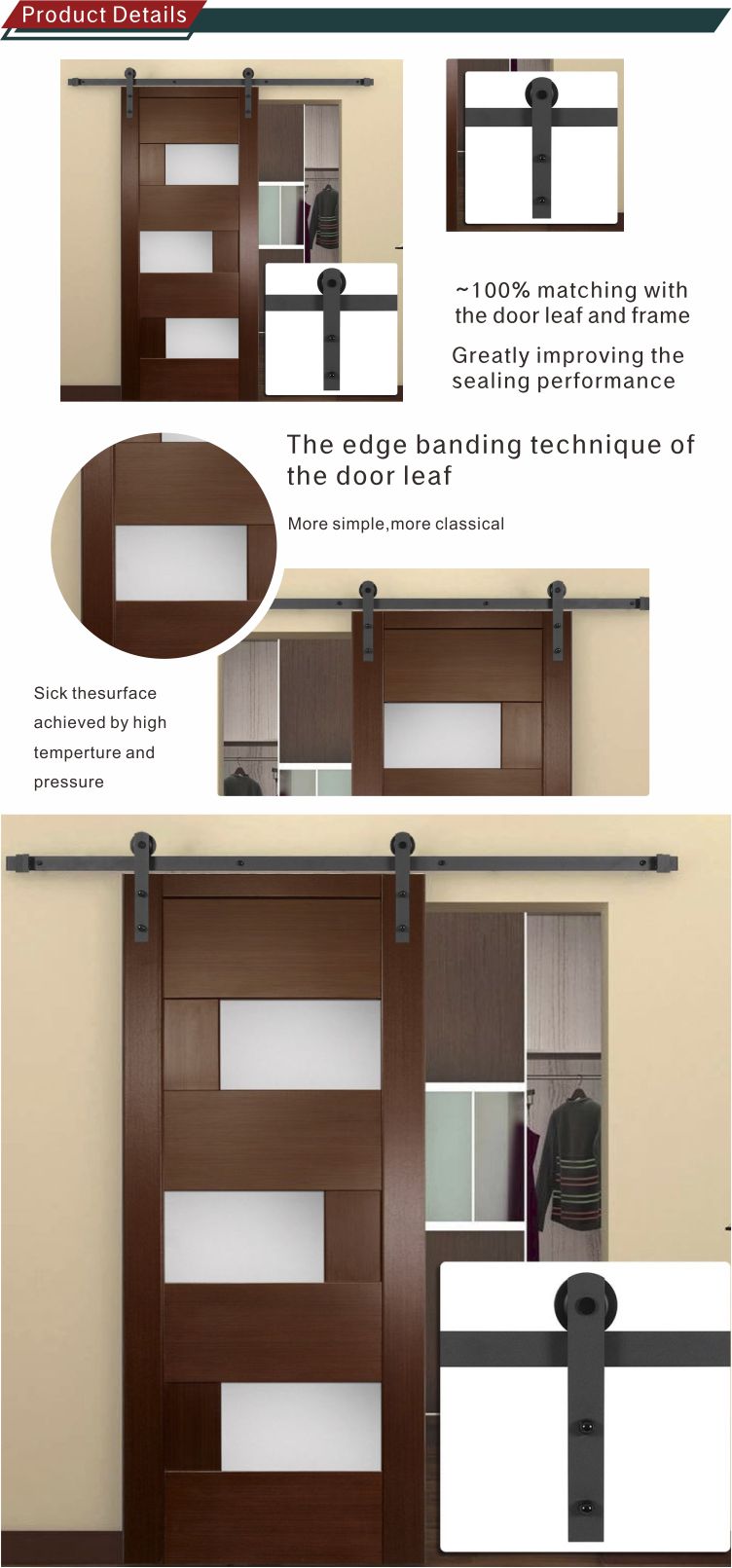 Hot! Tempered glass sliding barn door for bathroom / study room