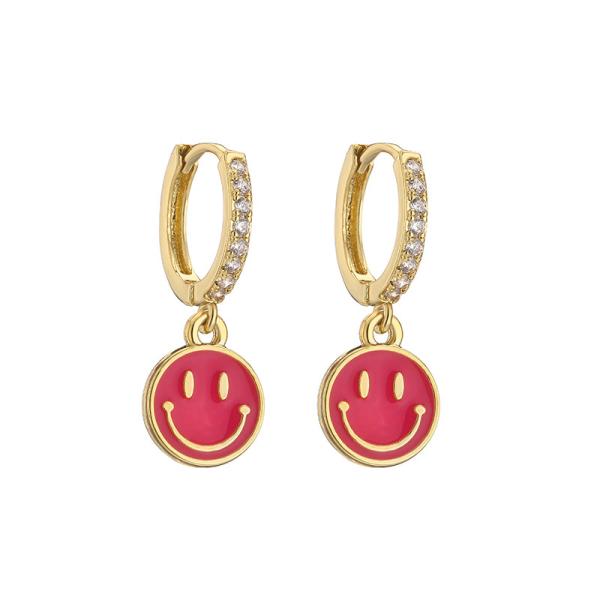Buy cheap Oil Drop 14k Gold Earrings Jewelry Cute Smile Round Gold Enamel Hoop Earrings from wholesalers