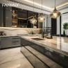 Buy cheap Villa Melamine Grey Luxury Large Solid Wood modern Kitchen Cupboard Pantry Cabinet Set from wholesalers