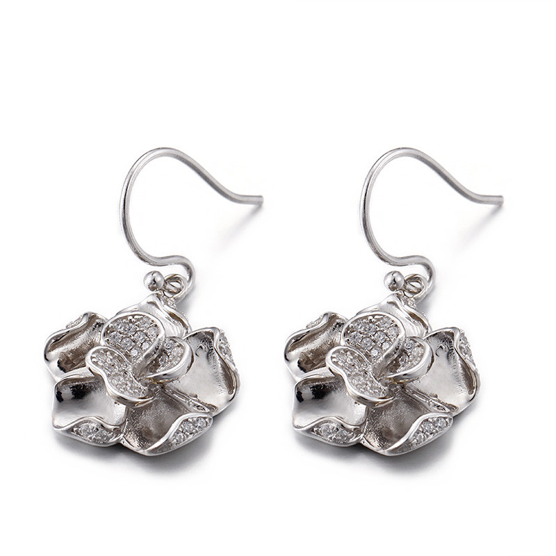 AAA Cubic Zirconia Flower Earrings 5.41g Sterling Silver Flower Stud Earrings
