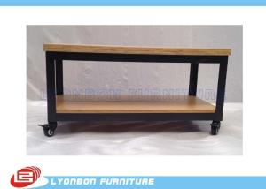 China Custom Mobile Retail Display Tables / Desk Black Metal Display Table With Casters on sale
