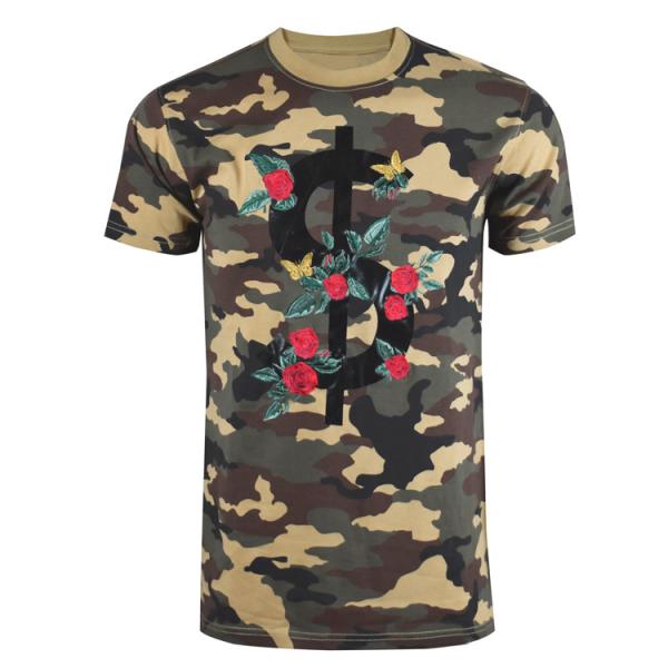 Buy cheap Embroidered Military T Shirt , Cotton Camouflage T Shirts Floral Pattern from wholesalers