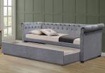 Linen Fabric Twin Upholstered Daybed Tufted Pull Out Trundle Bed