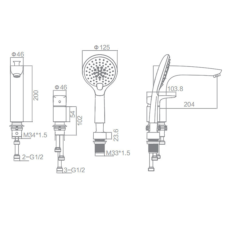 Built In Round Bathtub Hand Shower Single Handle F2F9028-1C