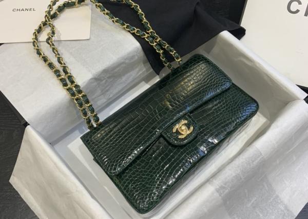 Buy cheap Classic Style Green Croc Crossbody Bag , 25.5cm Crocodile Skin Shoulder Bag from wholesalers