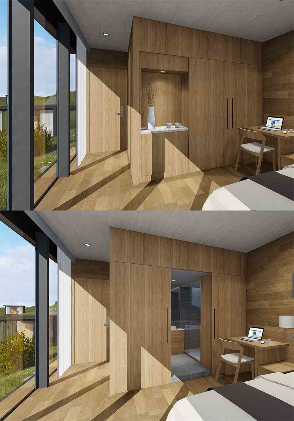 Light Wood Gray Prefab House Modern With 1 Story Prefab Homes