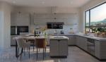 Fadior Stone Texture Stainless Steel U-Shaped Kitchen With Curved Doors Design