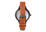 Black Slim Quartz Stainless Steel Watch Red Genuine Leather Strap IP Plating