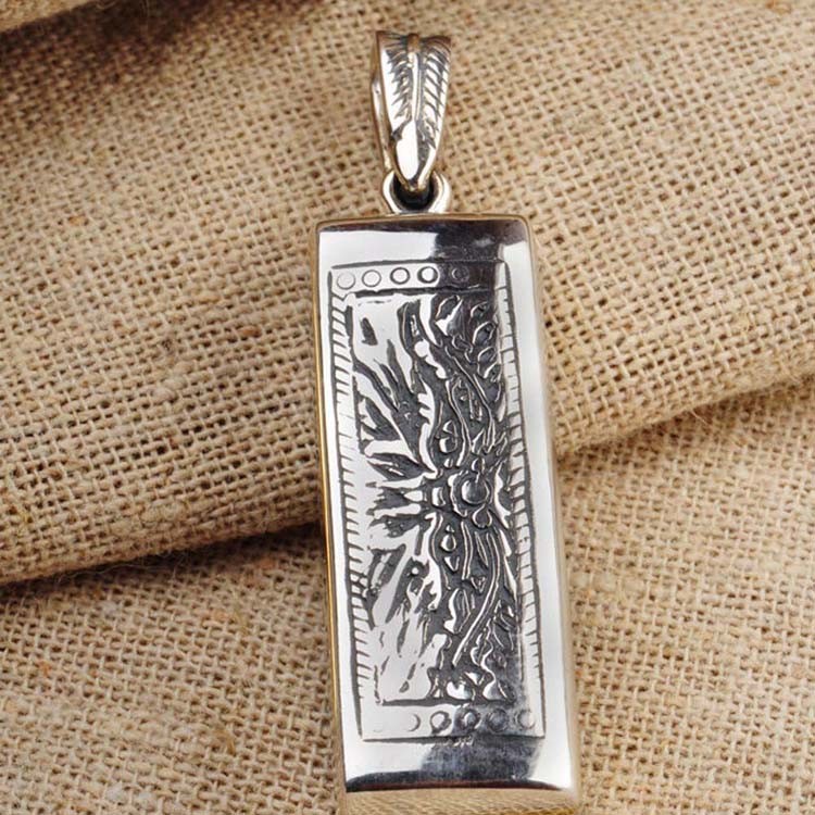 Retro Mens Sterling Silver Necklace with Mouth Organ Pendant and Wheat Chain (003817W)