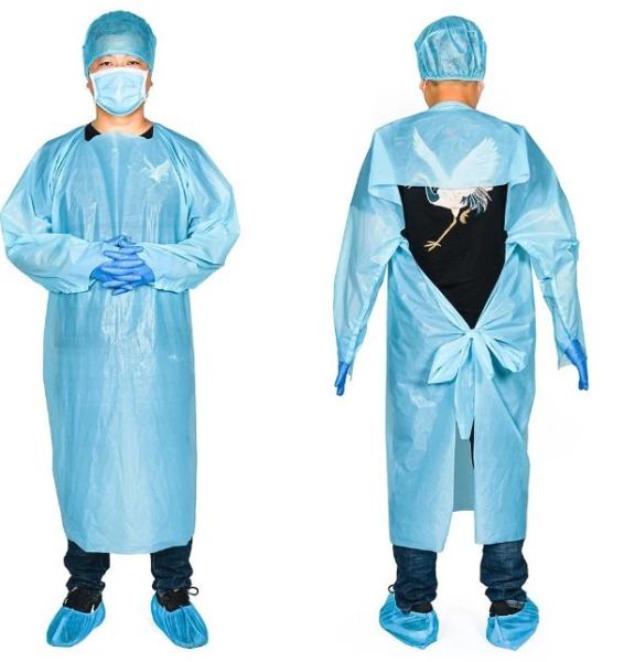 10 Pack Blue CPE Coat Aprons 45" x 75". Disposable Polyethylene. Unisex Liquid