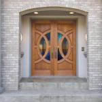 Double Swing Outdoor Solid Wood Door With Tempered Clear Glass Inserts