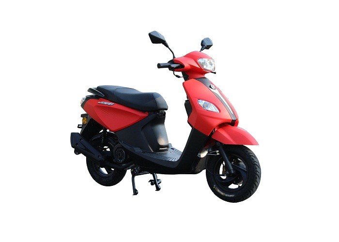gas motor scooter red JOG 125cc 150cc GY6 engine front disc rear drum black alloy wheel iron muffler