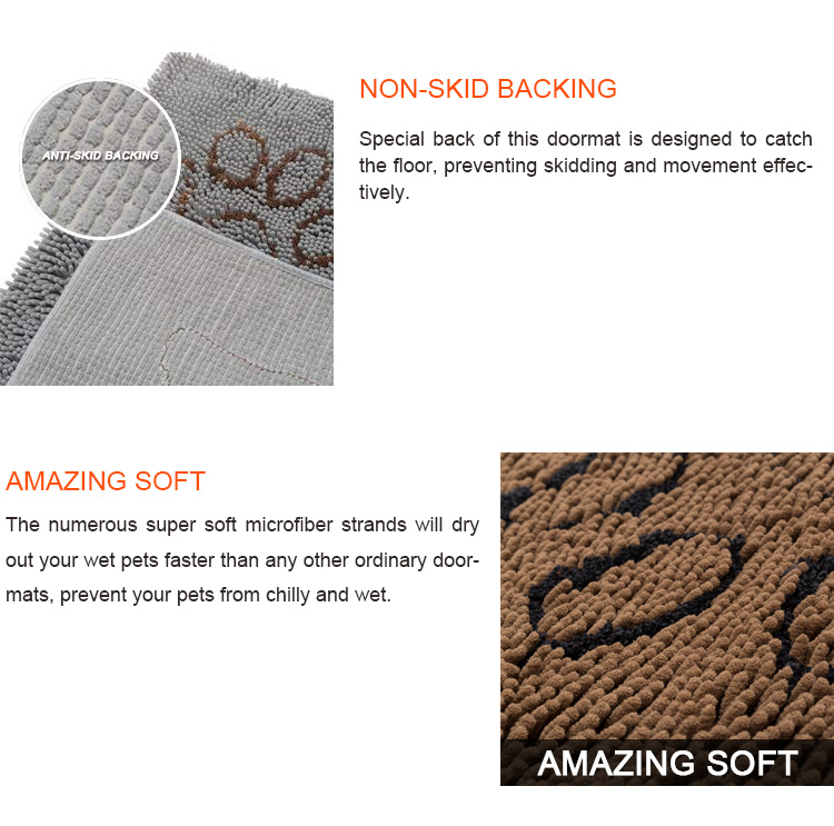 Bathroom 2.5cm Chenille Pet Mat Non Skid Backing Absorbent