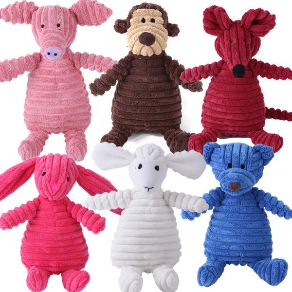 Pet Toy for Indoor Play Corduroy Dog Toys Animal Shape Plush Squeaky Chew Bite