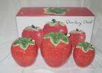 Strawberry Shaped Sealed Ceramic Kitchen Canisters 3 Set Hand Painted