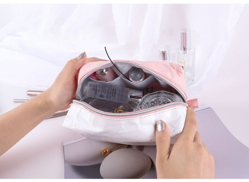 Wholesale Waterproof Foldable Brand Tyvek Pink Makeup Bag Customizable