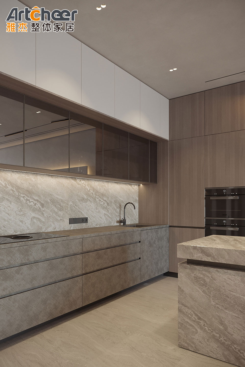 Custom Size Solid Wood Luxury Design Home Kitchen Cabinet with Full Bullnose Countertop
