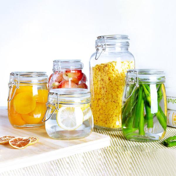 Buy cheap Stainless Steel Buckle Sealing Glass Storage Jar Round Square Food Tea Honey Bottle from wholesalers