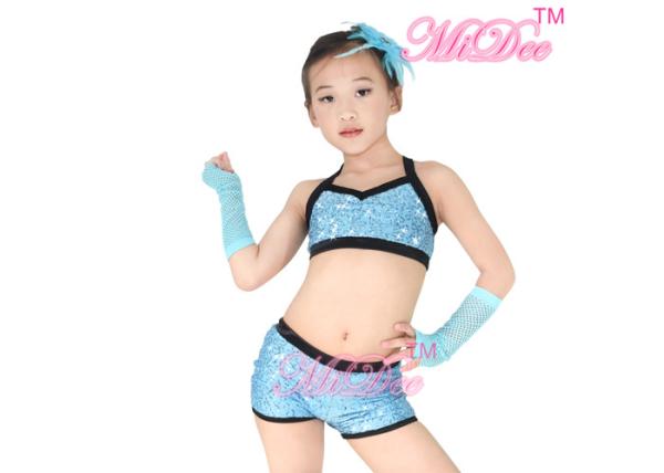 Buy cheap 2 Pieces Hip Hop Dance Costumes Sequins Crop Top Short Gyms Cloth For Girls from wholesalers