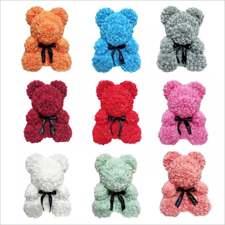 Hot Selling Wholesale Foam / PE Handmade Artificial Flowers Rose Bear for Valentine Day Gift 40cm rose bear
