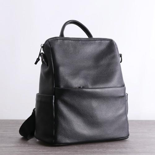 Buy cheap OEM Black Genuine Leather Backpack 30cm 32cm Small Soft Leather Backpack from wholesalers