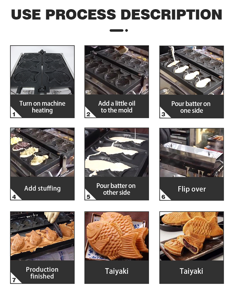 Taiyaki Making Machine 6 PCS Fish Taiyaki LPG Type Fish Waffle Maker 470x380x210mm
