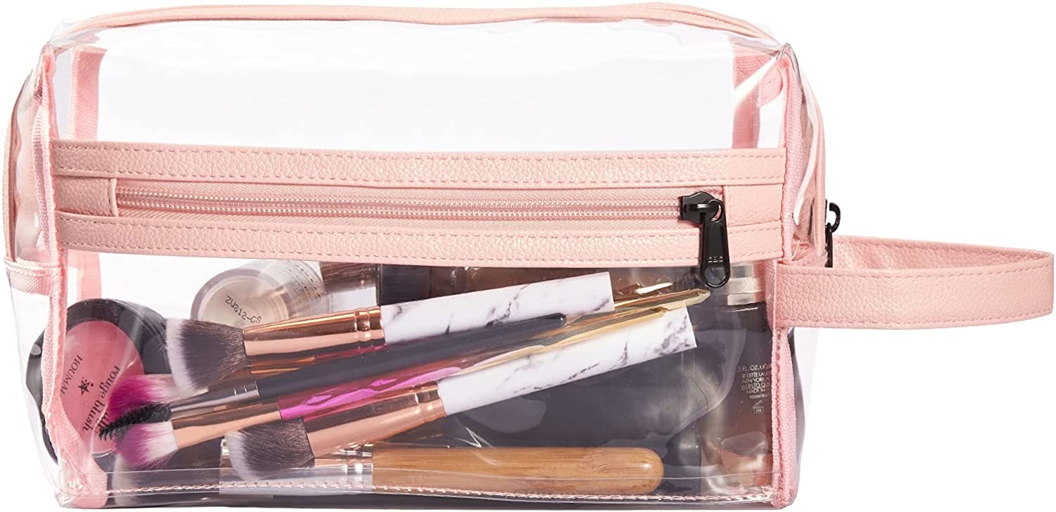Pink Clear Toiletry Bag for Women, Travel Waterproof Cosmetic Makeup Organizer Bag for Shampoo, Toiletries Accessories