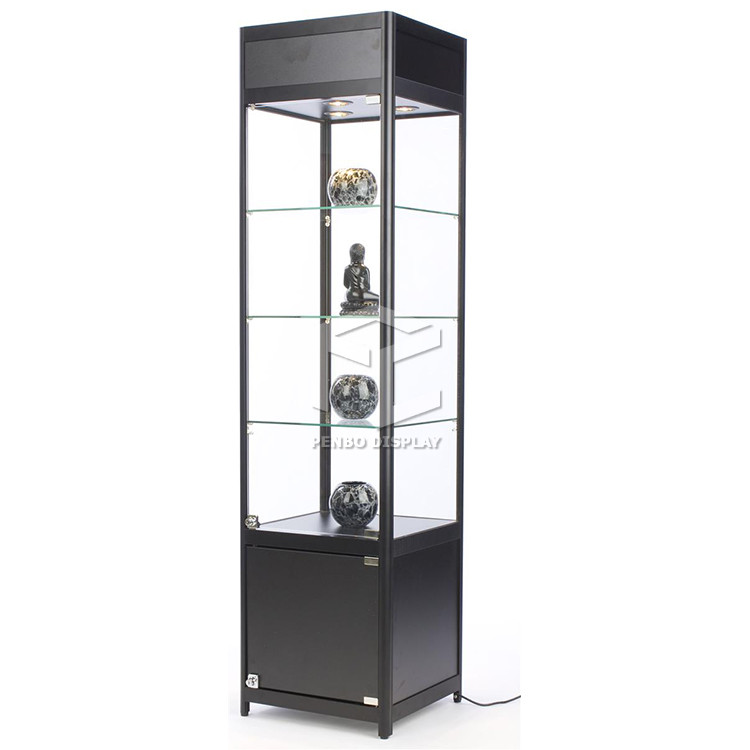 Aluminium Frame Glass Tower Display Cabinet 400*400mm 10mm Thick Shelves