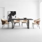 Sleek Stainless Steel Dining Tables With Marble Tops Available For Bulk