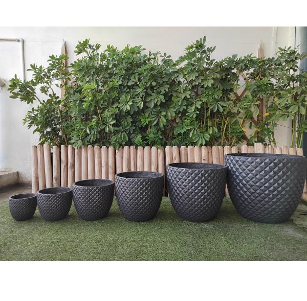 Buy cheap Black Marble Diamond Design Flower Pot for Outdoor Garden Size 2 D18.5*H16.5cm from wholesalers
