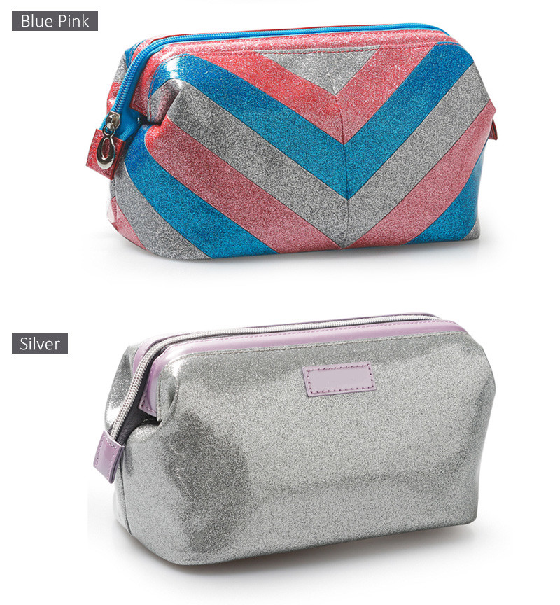 Portable Waterproof Glitter PU Zipper Makeup Bag